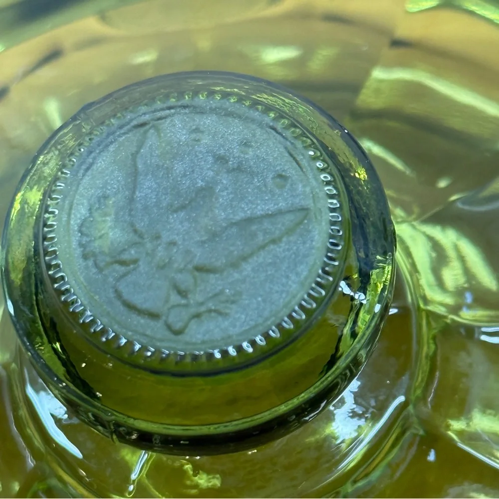 Vintage fostoria olive green coin glass covered dish ,collection by fostoria